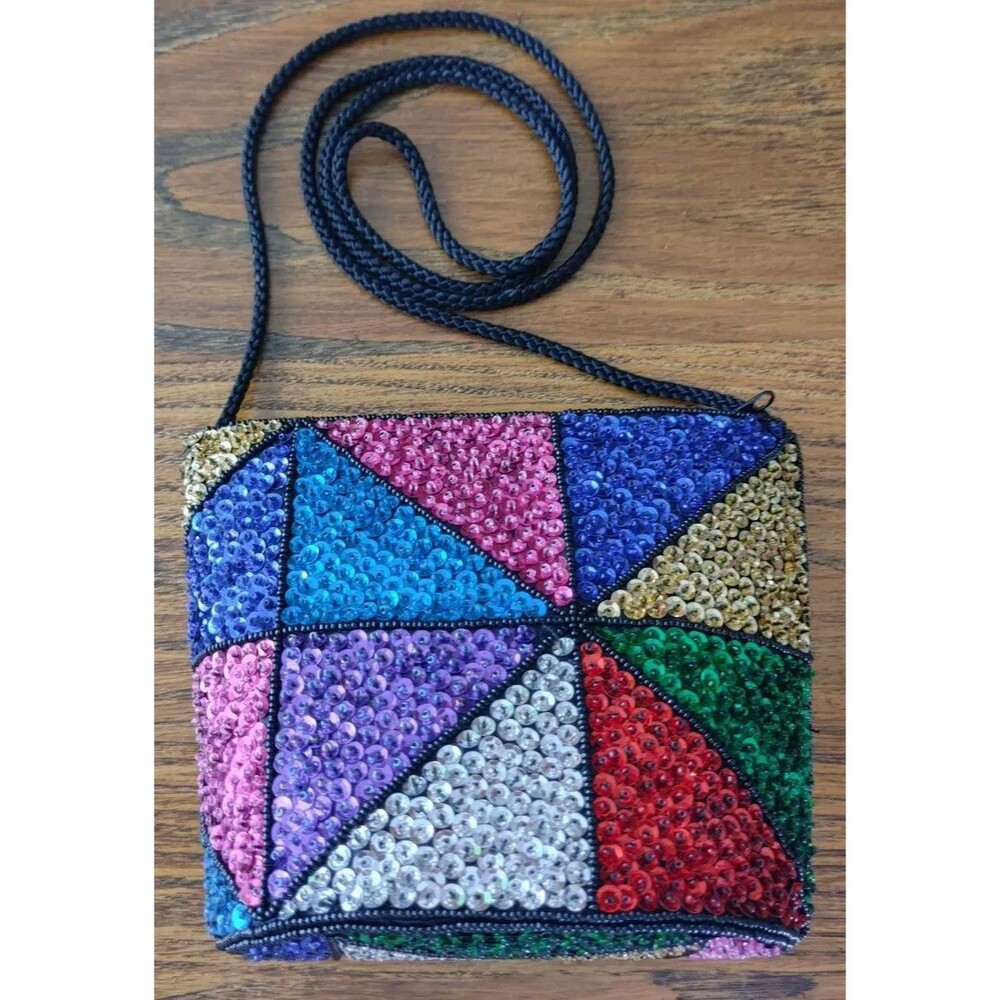 retro vintage sequin evening bag purse Geometric